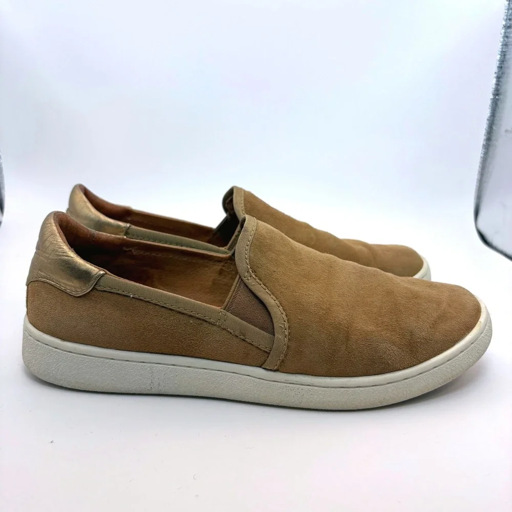 UGG Cas Slip On Suede Leather Sneakers Womens 7‎ Chestnut Brown Metallic Gold